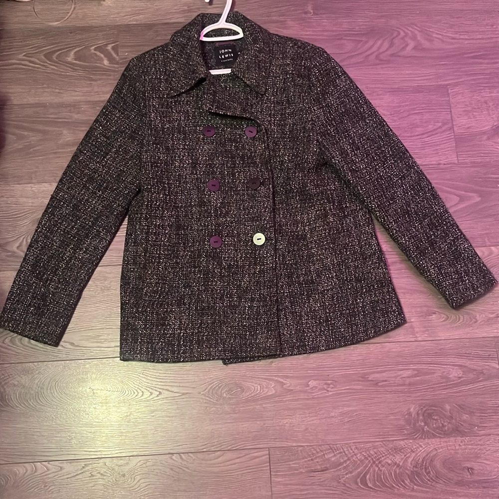 John Lewis Double Breasted Heathered Black Size 14